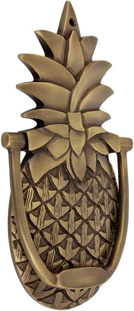 Renovators Supply Manufacturing Door Knockers for Front Door 8 in. Antique Brass Pineapple Shaped Door Knocker with Mounting Hardware