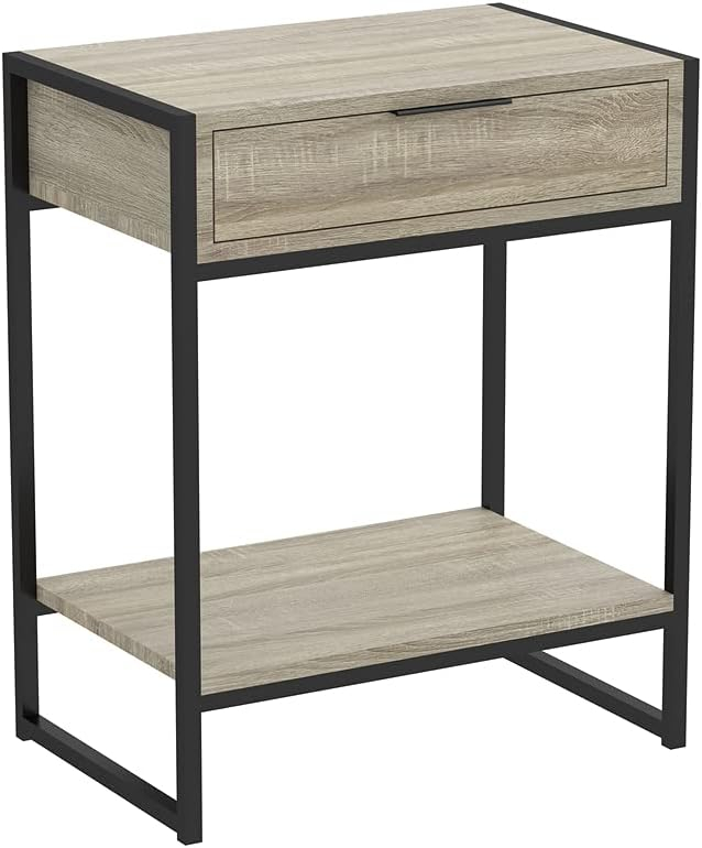 Safdie & Co. Dark Taupe 1 Drawer 1 Shelf Black Metal Accent Table, Beige