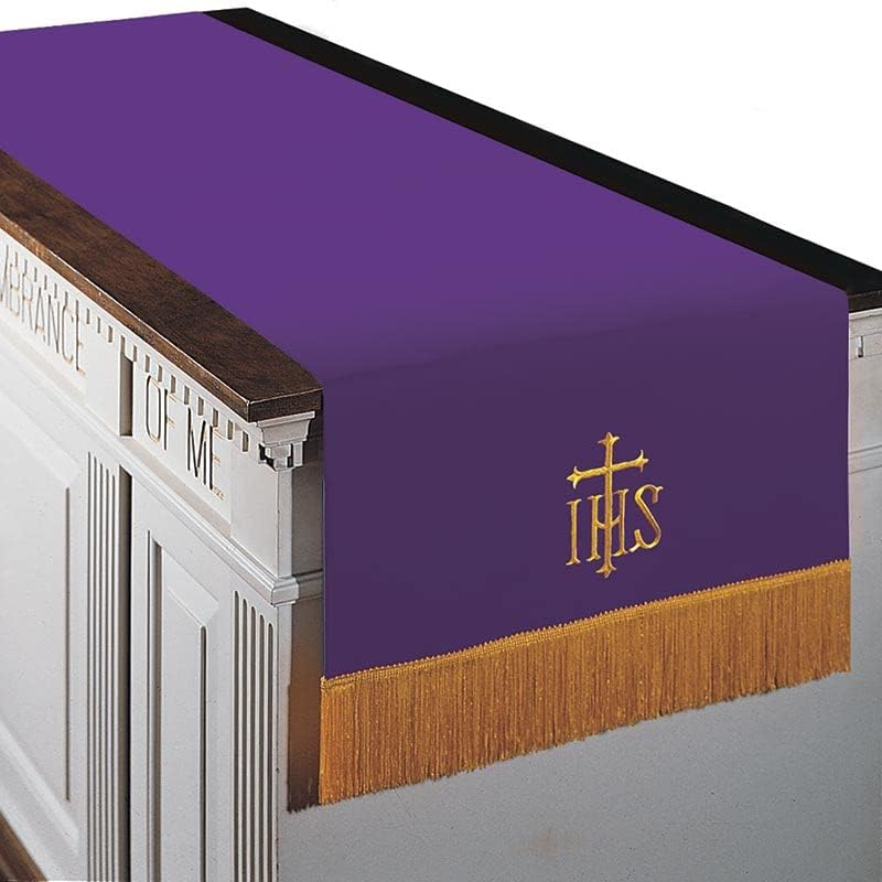 Reversible Green and Purple Polyester Communion Table Runner with Gold Fringe