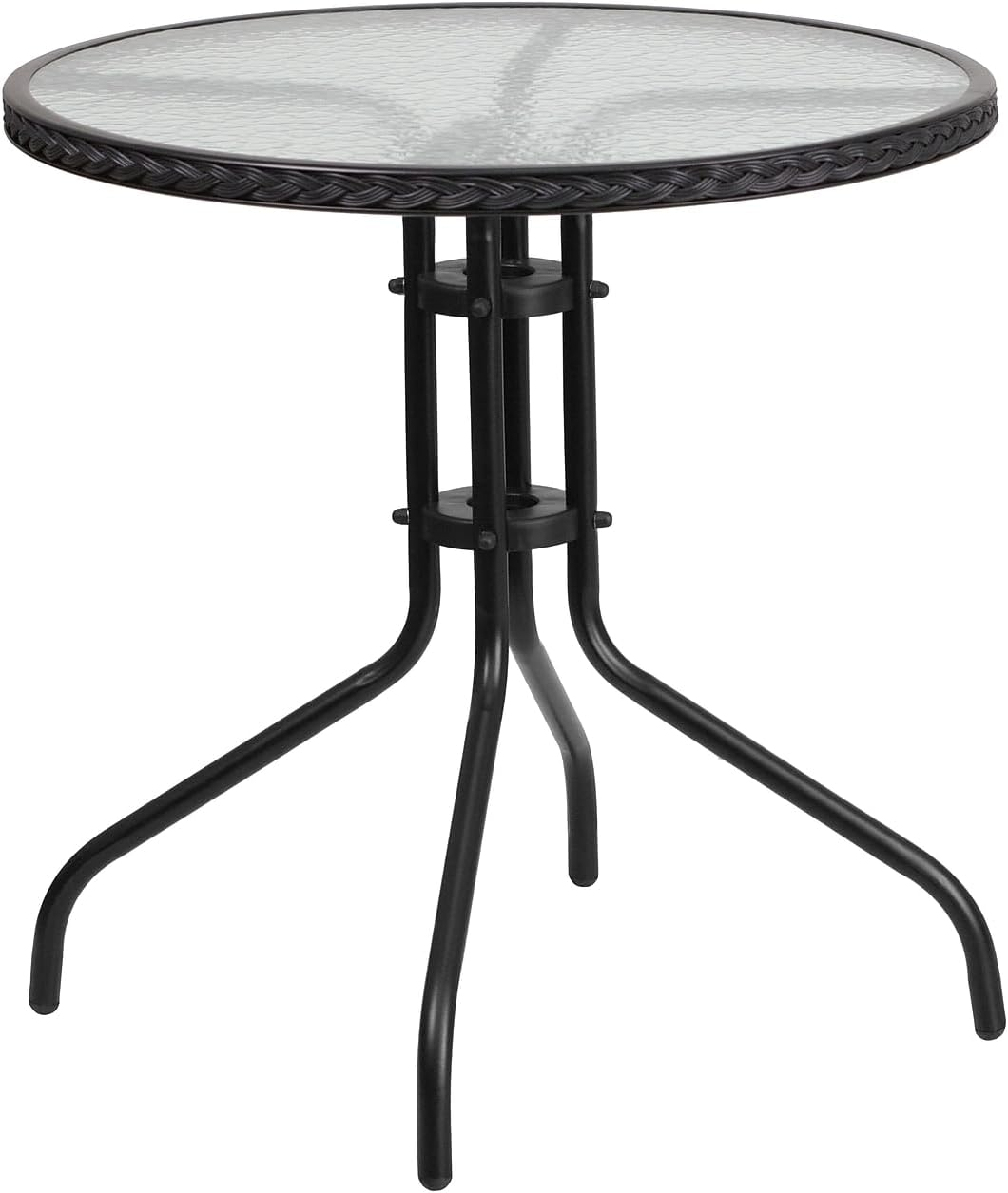 Flash Furniture 28'' Round Tempered Glass Metal Table with Black Rattan Edging