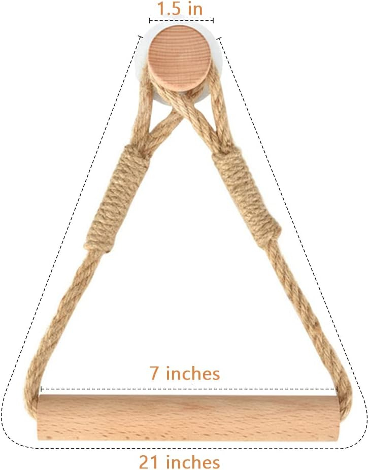 Wood & Rope Wall Toilet Paper Holder, Rustic Tissue Rolls Paper Holder Wall Mounted, Nautical Rattan Bathroom Accessories with Self-Adhesive Seamless Screw