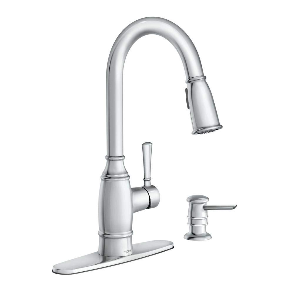MOEN Noell Single-Handle Pull-Down Sprayer Kitchen Faucet with Reflex and Soap Dispenser in Chrome