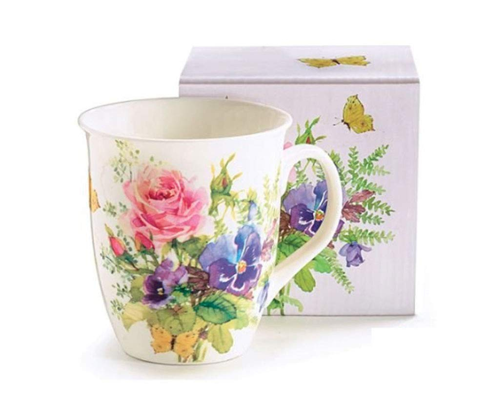 ABUNDANT BLOOMS Porcelain Mug - Stunning Floral Design - Holds 16 oz - Perfect Gift for Tea and Coffee -