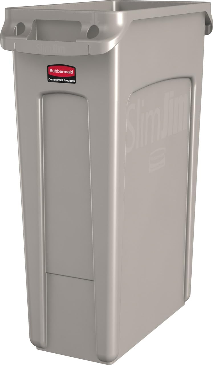 slim jim with venting channels, 23 gal, plastic, beige