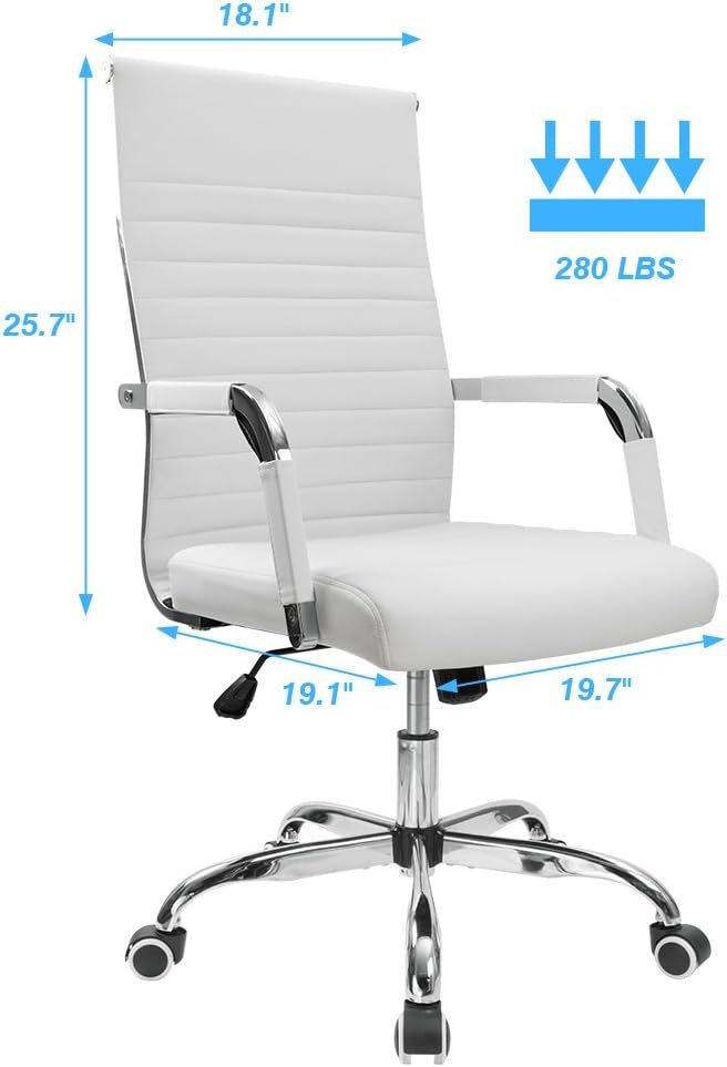 Furmax Ribbed Executive Chair with Swivel & Lumbar Support, 300 lb. Capacity, White