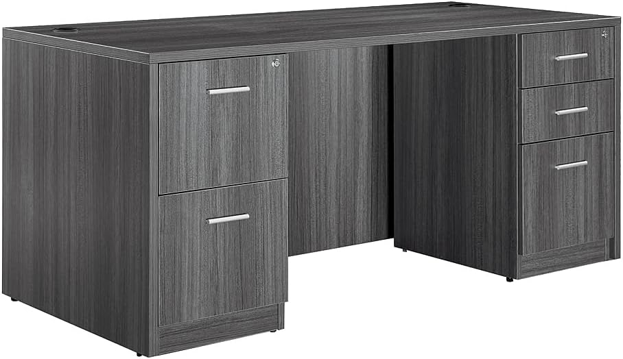NBF At Work Double Pedestal Executive Office Desk with Storage and Drawers - 72"W, Gray