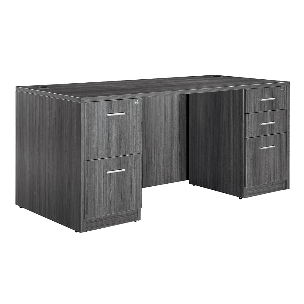 NBF At Work Double Pedestal Executive Office Desk with Storage and Drawers - 72"W, Gray