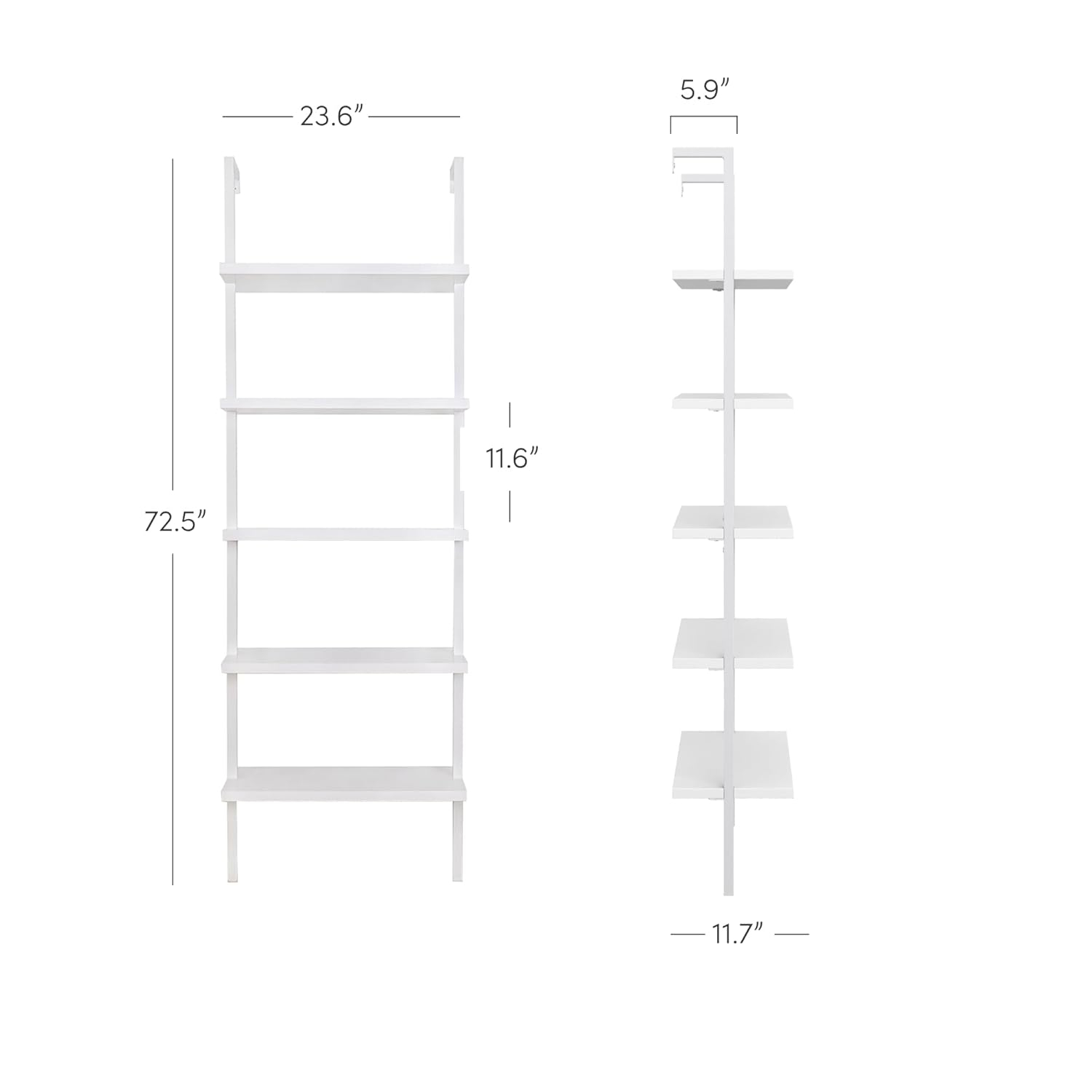 Hassch 5 Tiers Ladder Bookshelf Industrial Bookcase Storage Rack with Metal Frame, White