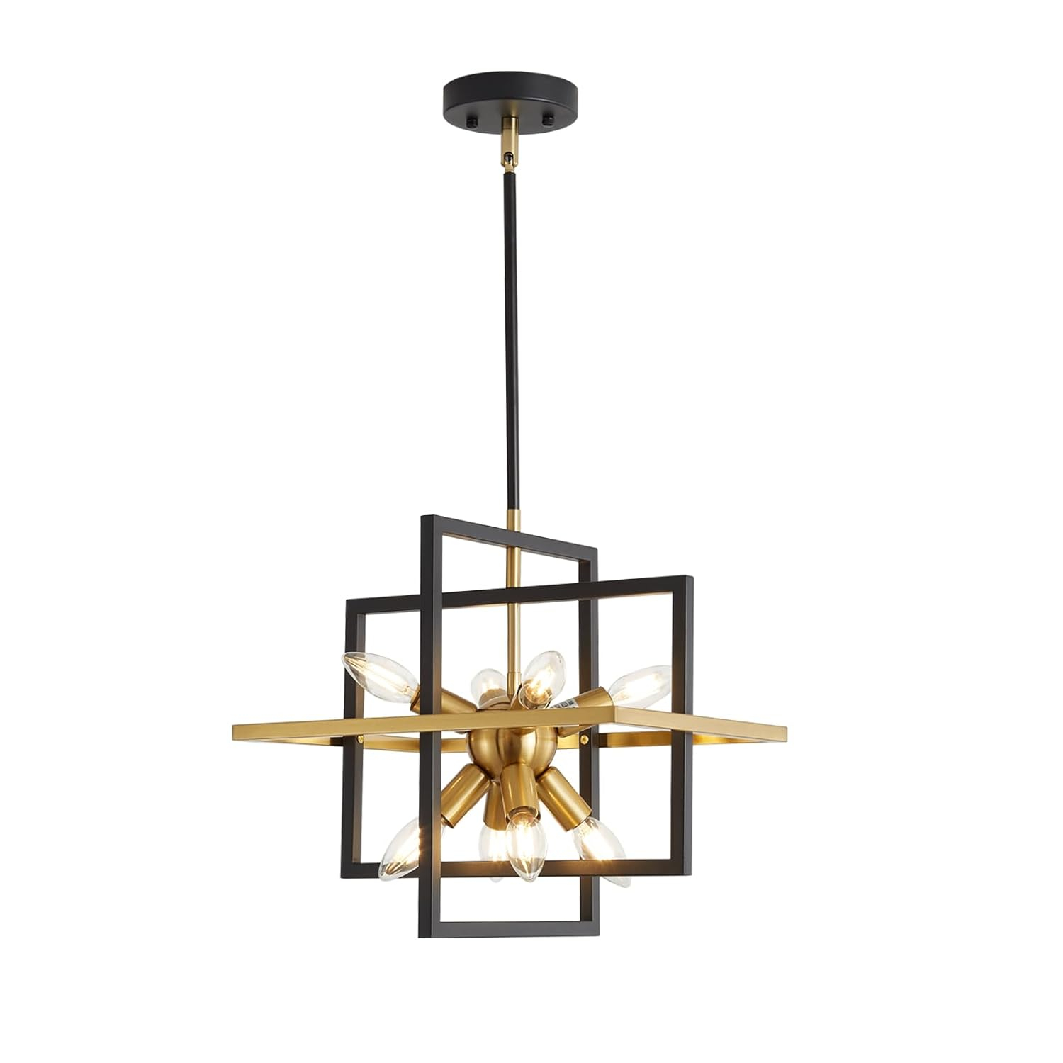 Modern Black and Gold Chandelier, 8-Light Geometric Pendant Light Fixture, Dining Light Fixtures Adjustable Chandelier for Dining Room Entryway Foyer Hallway Bedroom Living Room Kitchen Island