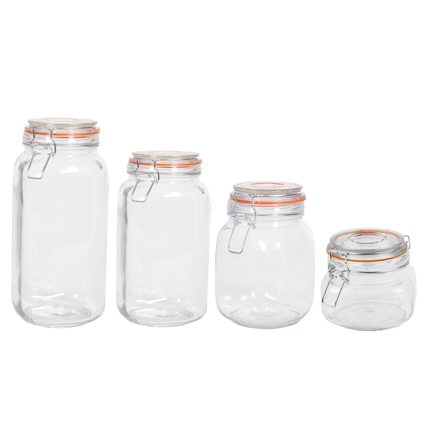 Home Basics Canister Sets For The Kitchen, (4 Piece Set) Clear Glass Decorative Countertop Set | With Metal Latches and Silicone Seals | For Flour, Sugar, Coffee, and Snacks
