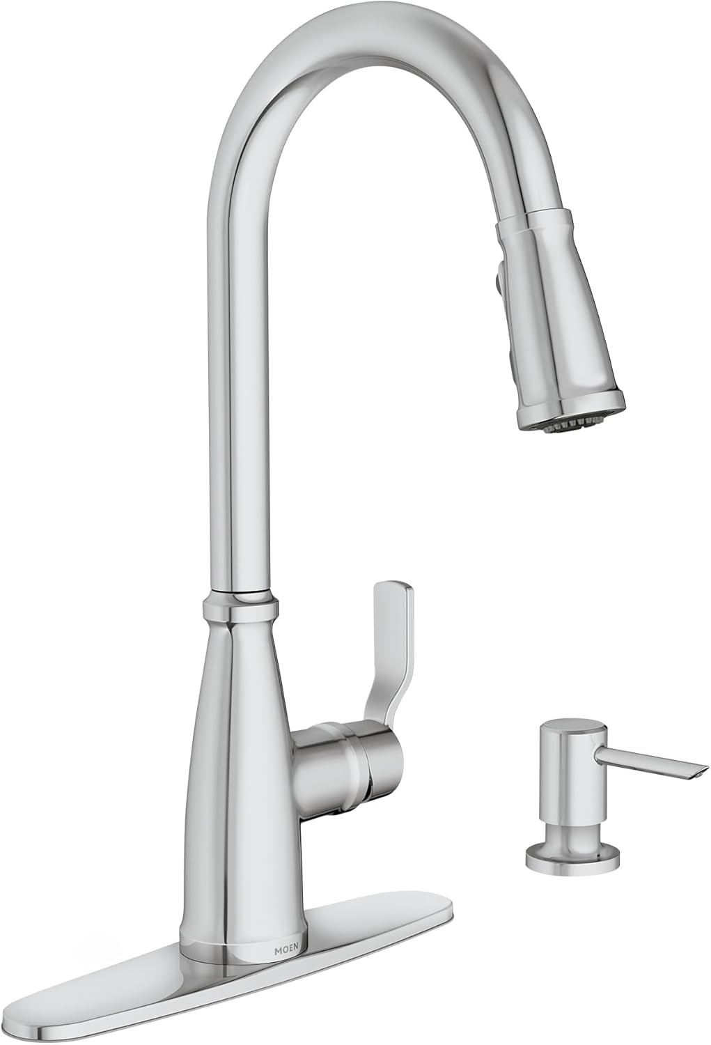 Moen Nolia Chrome One-Handle High Arc Kitchen Faucet with Pull Down Sprayer and Soap Dispenser, Kitchen Sink Faucet Featuring Power Boost Technology, 87071