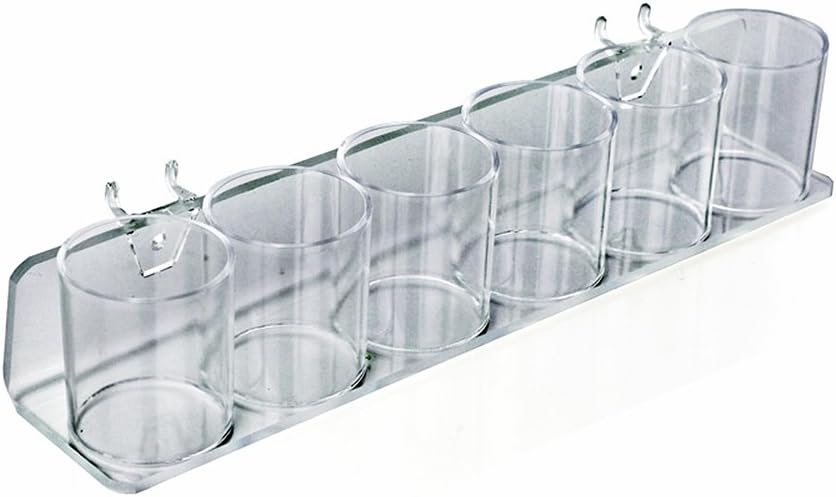 Azar Displays Clear Acrylic Six in a Row Cup Holder for Pencils, Pens, or Brushes, Cosmetic Pen Cup Display Organizer, for Pegboard and Slatwall, 2-Pack (Set of 2)