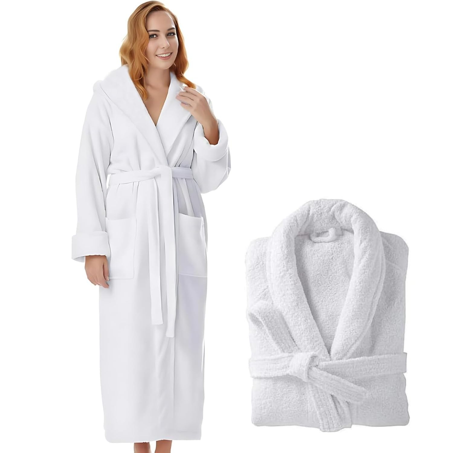 White Cotton Terry Shawl Collar Unisex Bathrobe