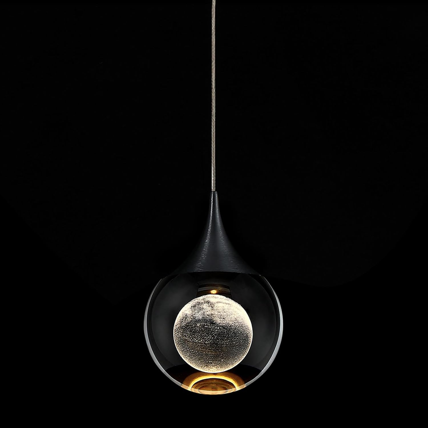 JoollySun Crystal LED Pendant Light: Black Modern Mini Light Fixtures Ceiling Hanging for Kitchen Island Bathroom