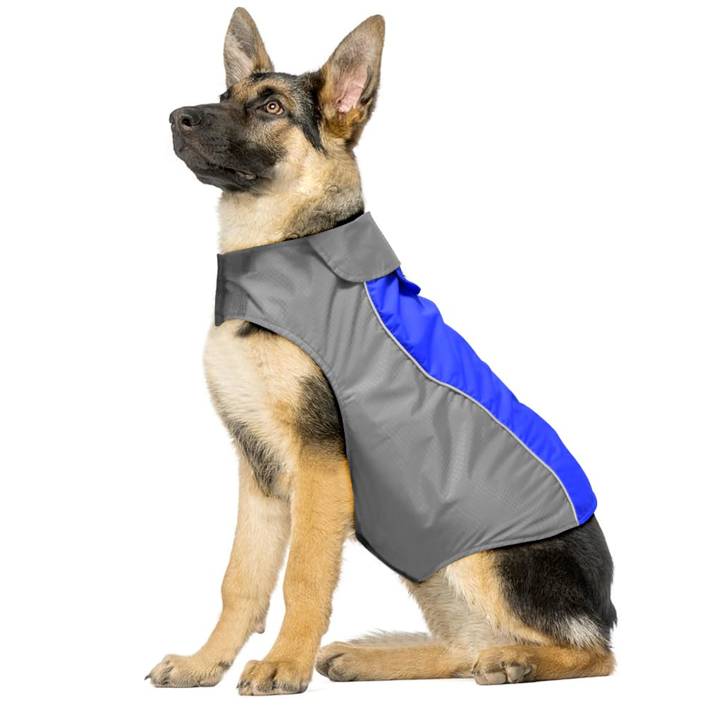 Vizpet Dog Raincoat Waterproof Coats,Dog Jacket High Visibility Warm Vest Dog Clothes for Small Medium Large Dogs(Blue-L)