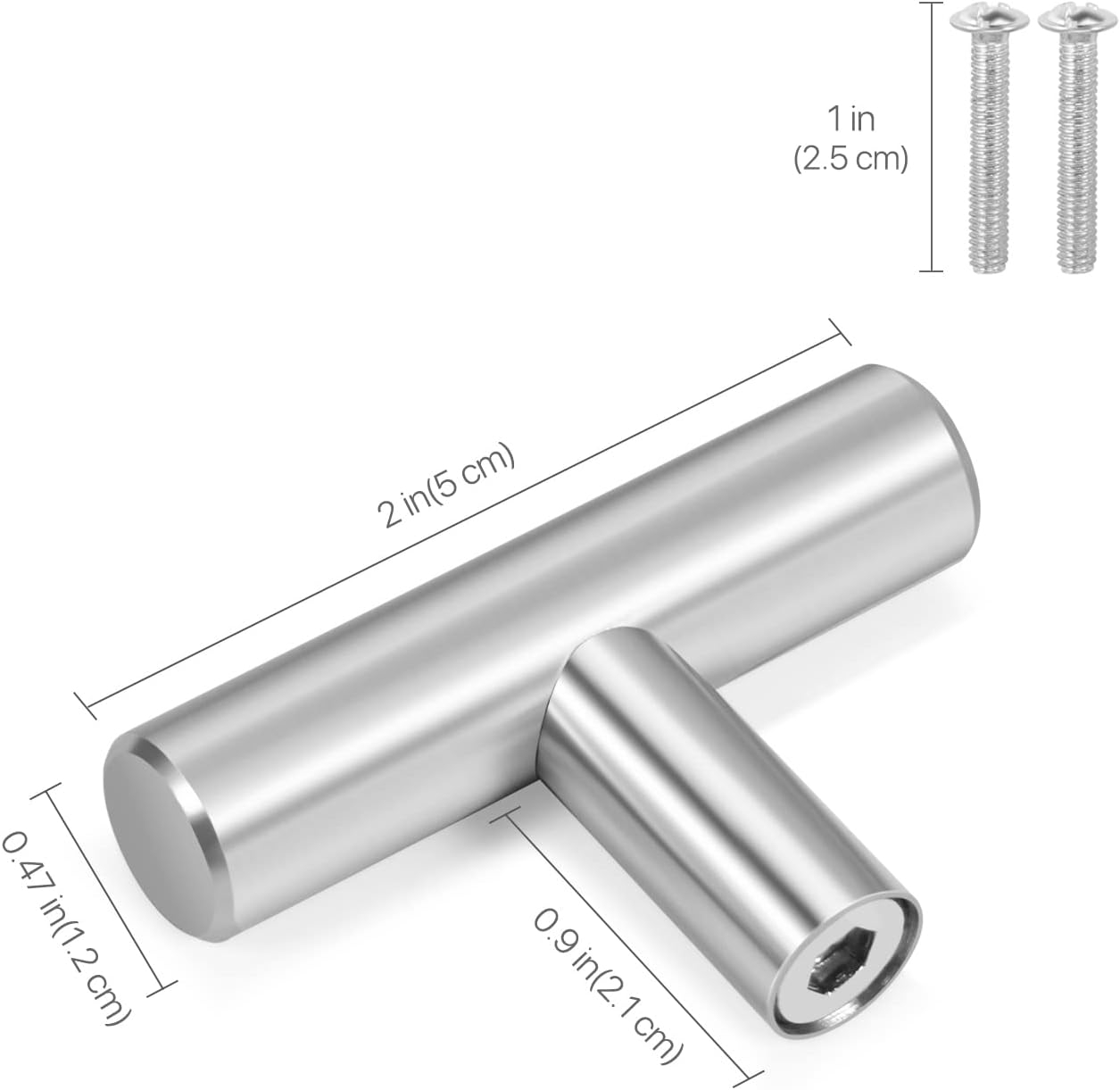 Flexzion 1 Pack Kitchen Cabinet Knobs T Bar Handles Drawer Pulls 2 inch Single Hole, Stainless Steel with Satin Brushed Nickel, Hardware for Kitchen Cupboard Door Bathroom Furniture