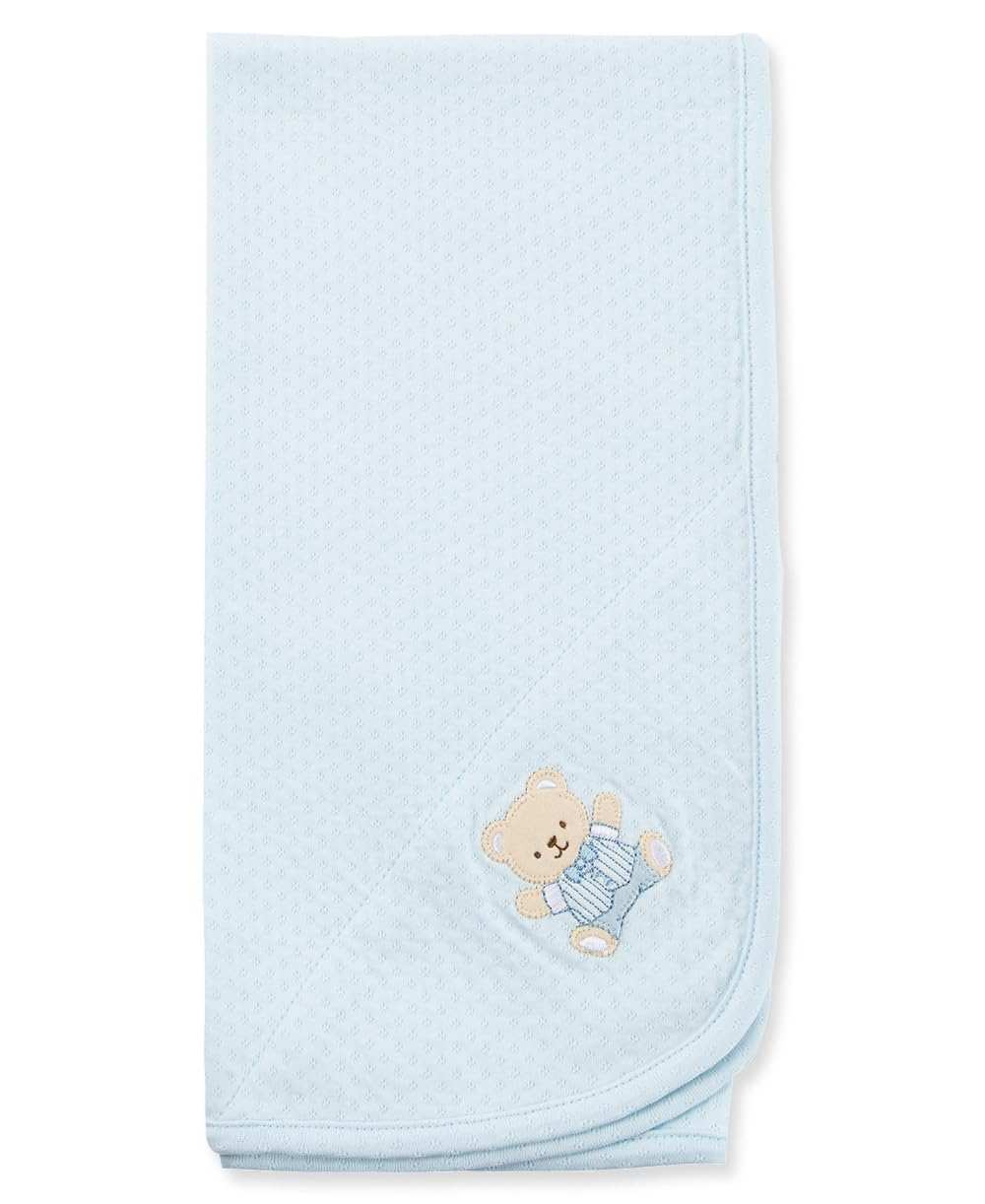 Light Blue Cotton Baby Blanket with Cute Bear Patch
