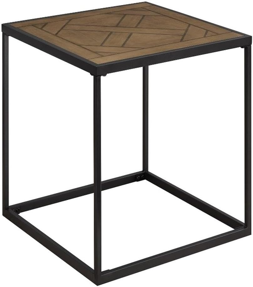 Walker Edison Urban 20" Parquet-Top Metal Square Side Table, Parquet Veneer
