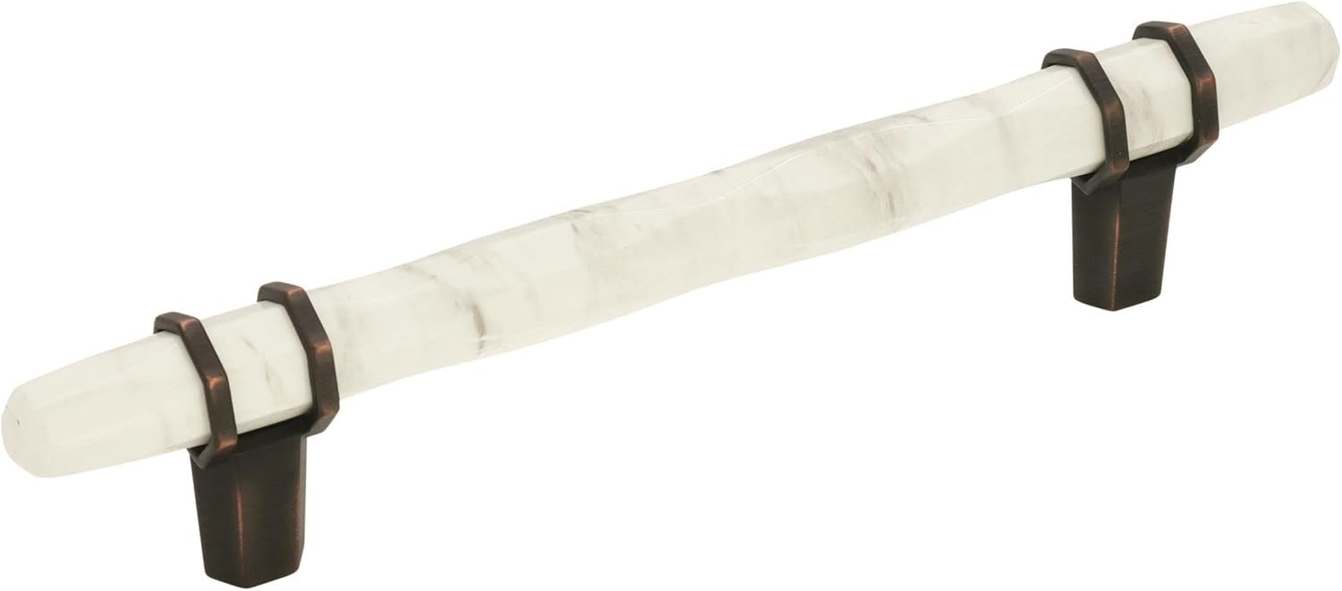 Amerock | Cabinet Pull | Marble White/Oil-Rubbed Bronze | 5-1/16 inch (128 mm) Center to Center | Carrione | 1 Pack | Drawer Pull | Drawer Handle | Cabinet Hardware