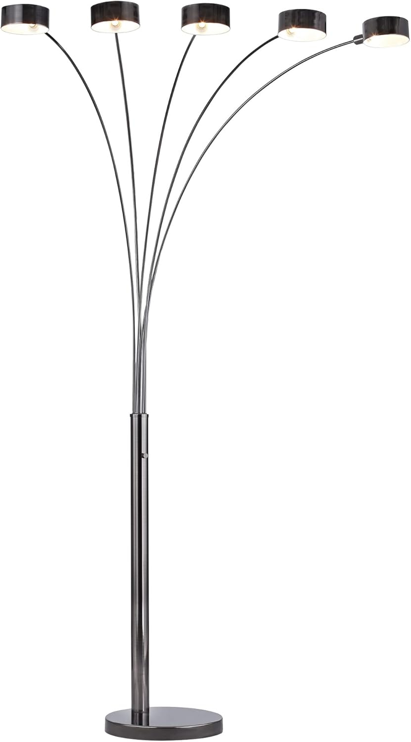 Artiva USA Micah Plus Modern LED 5-Arched Satin Nickel Floor Lamp with Dimmer 88", Brushed Black Nickel
