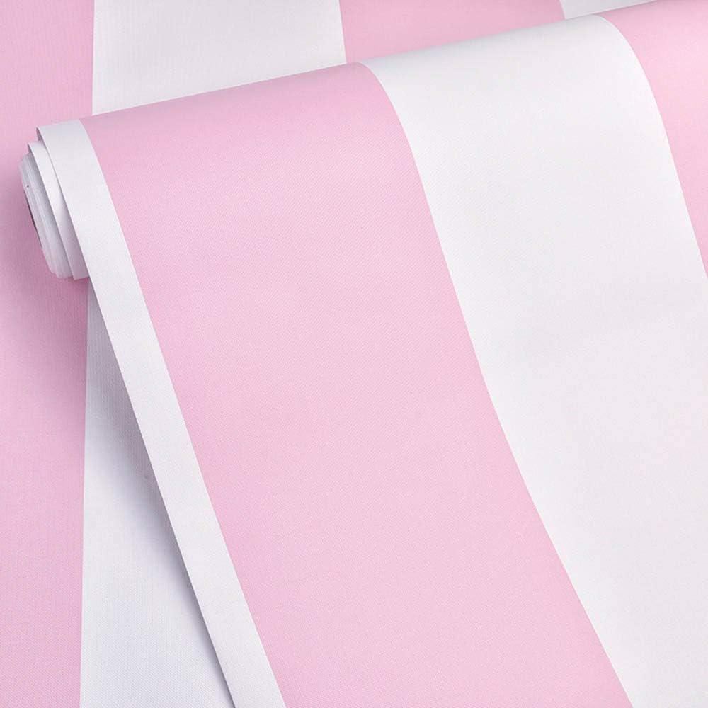 PoetryHome Self Adhesive Vinyl Pink and White Stripe Peel and Stick Wallpaper Shelf Liner for Walls Nursery Girls Bedroom Cabinets Dresser Drawer Furniture Decal Removable Waterproof 17.7x117 Inches