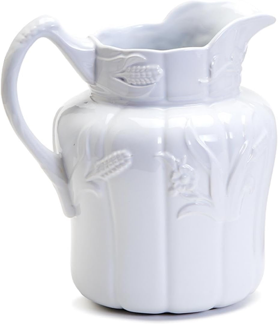 Medium White Ceramic Decorative Pitcher Vase
