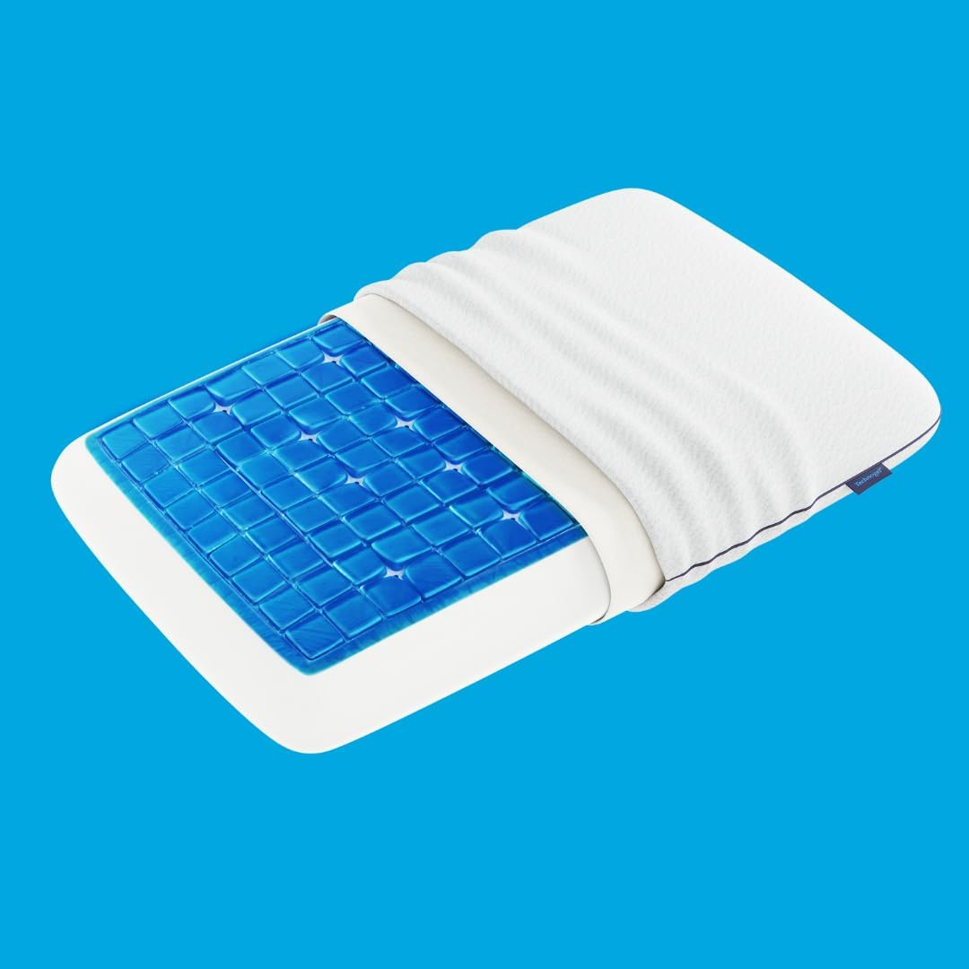 Technogel Deluxe Cooling Gel Pillow – Neck & Shoulder Pain Relief, Odorless Memory Foam, Cool Sleep for Stomach & Back Sleepers, Standard Shape with Washable Cooling Cover (Medium)