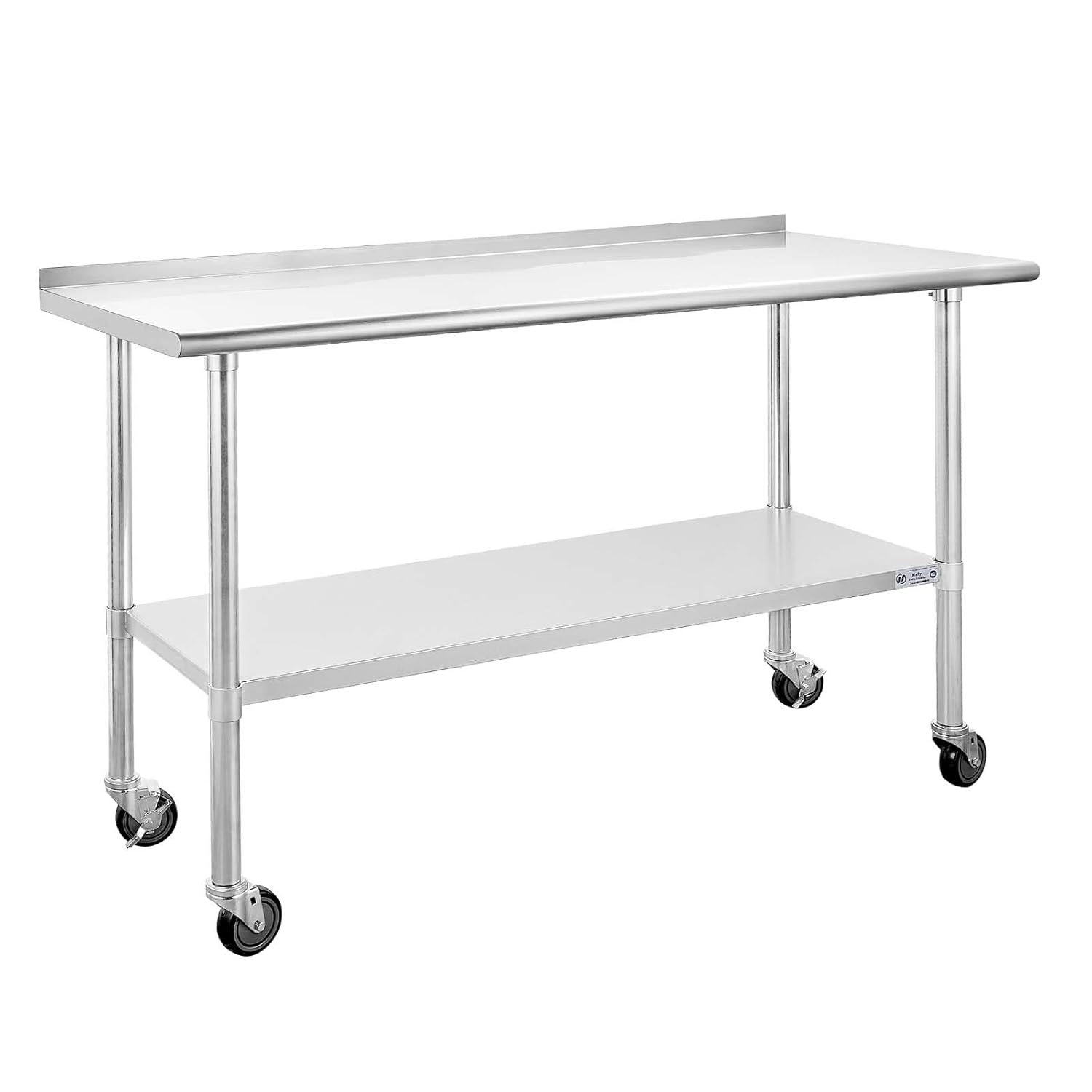 Stainless Steel Table with Wheels 24 x 60 Inches Metal Prep Table with Adjustable Undershelf for Commercial Kitchen, Outdoor, Restaurant, Hotel & Garage