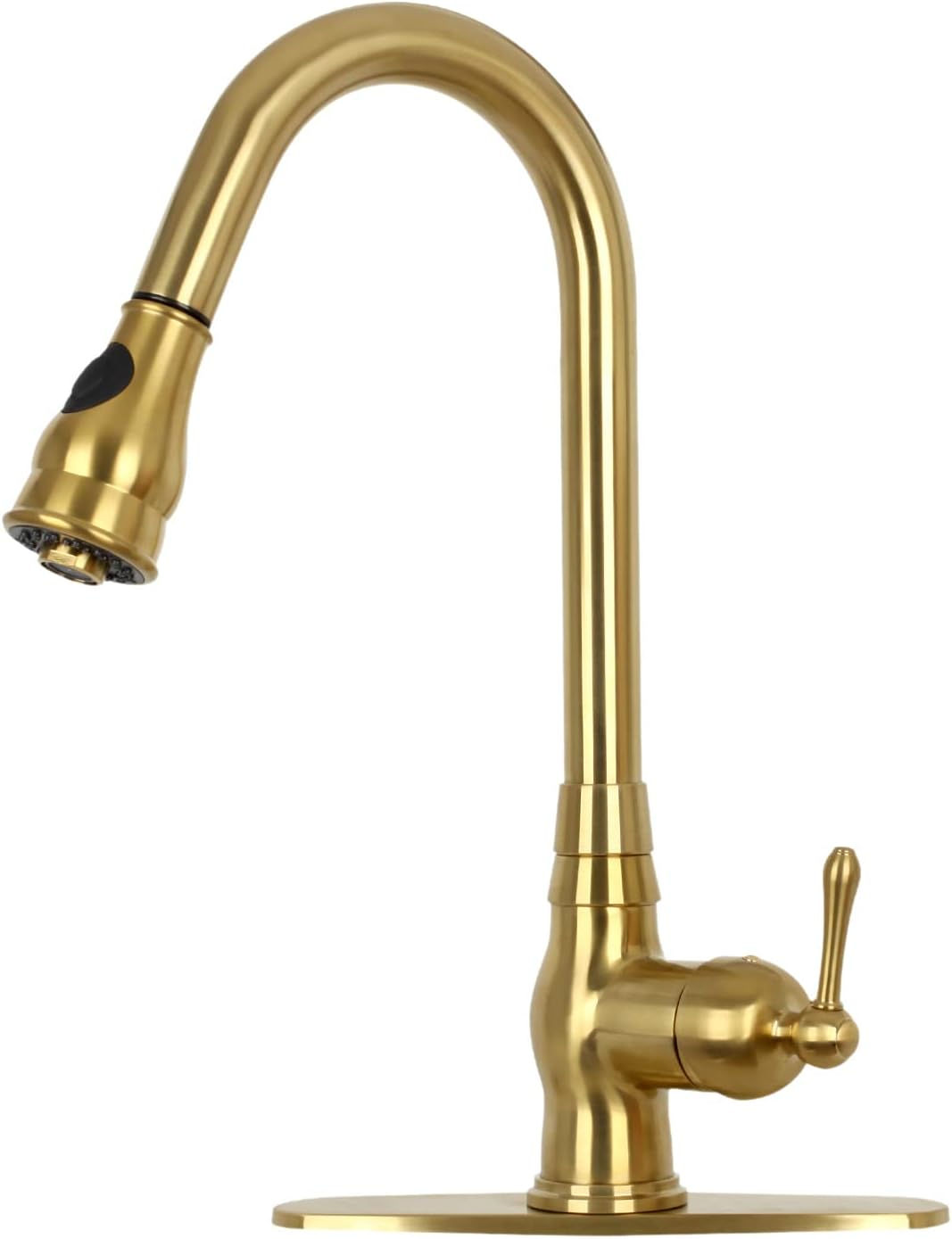 Akicon One-Handle Pull-Down Kitchen Faucet Single Level Solid Brass Kitchen Sink Faucet with Deck Plate (Brushed Gold)