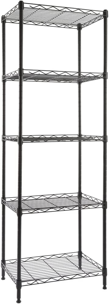 GIOTORENT 5-Wire Shelving Storage Garage Organizer, Adjustable Metal Shelf Wire Shelving Unit Rack for Laundry Bathroom Kitchen Storage, Pantry Closet Shelves, Matt Black