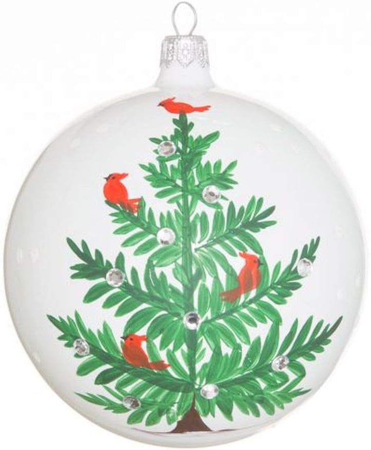 Handpainted White and Green Porcelain Christmas Tree Ornament