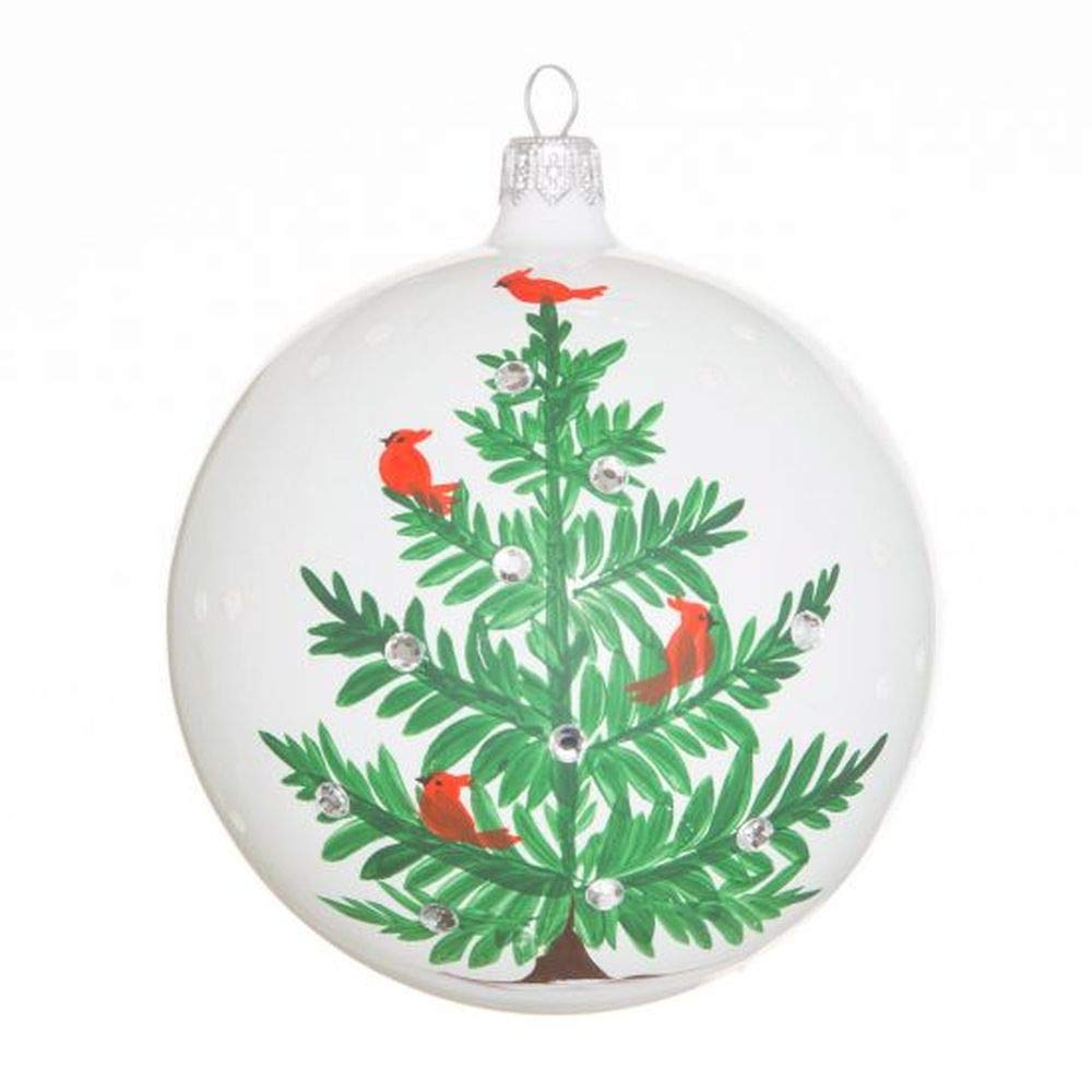 Handpainted White and Green Porcelain Christmas Tree Ornament