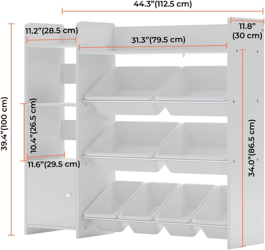 Sturdis Kids Toy Storage Organizer With Bookshelf and White Bins