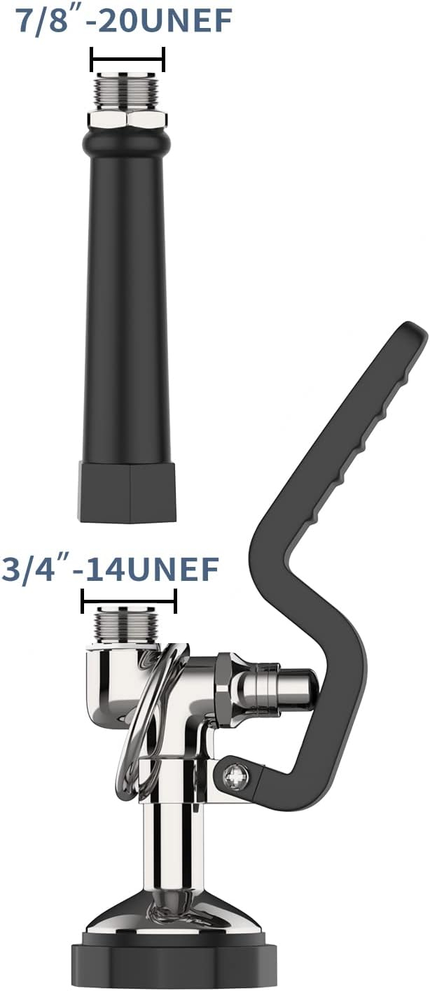 Pre Rinse Sprayer Commercial Sink Sprayer Head,1.42GPM Spray Valve Dish Sprayer Nozzle with Ergonomic Handle, Commercial Faucet Parts for Commercial Kitchen Sink,Chrome Finished（Black）
