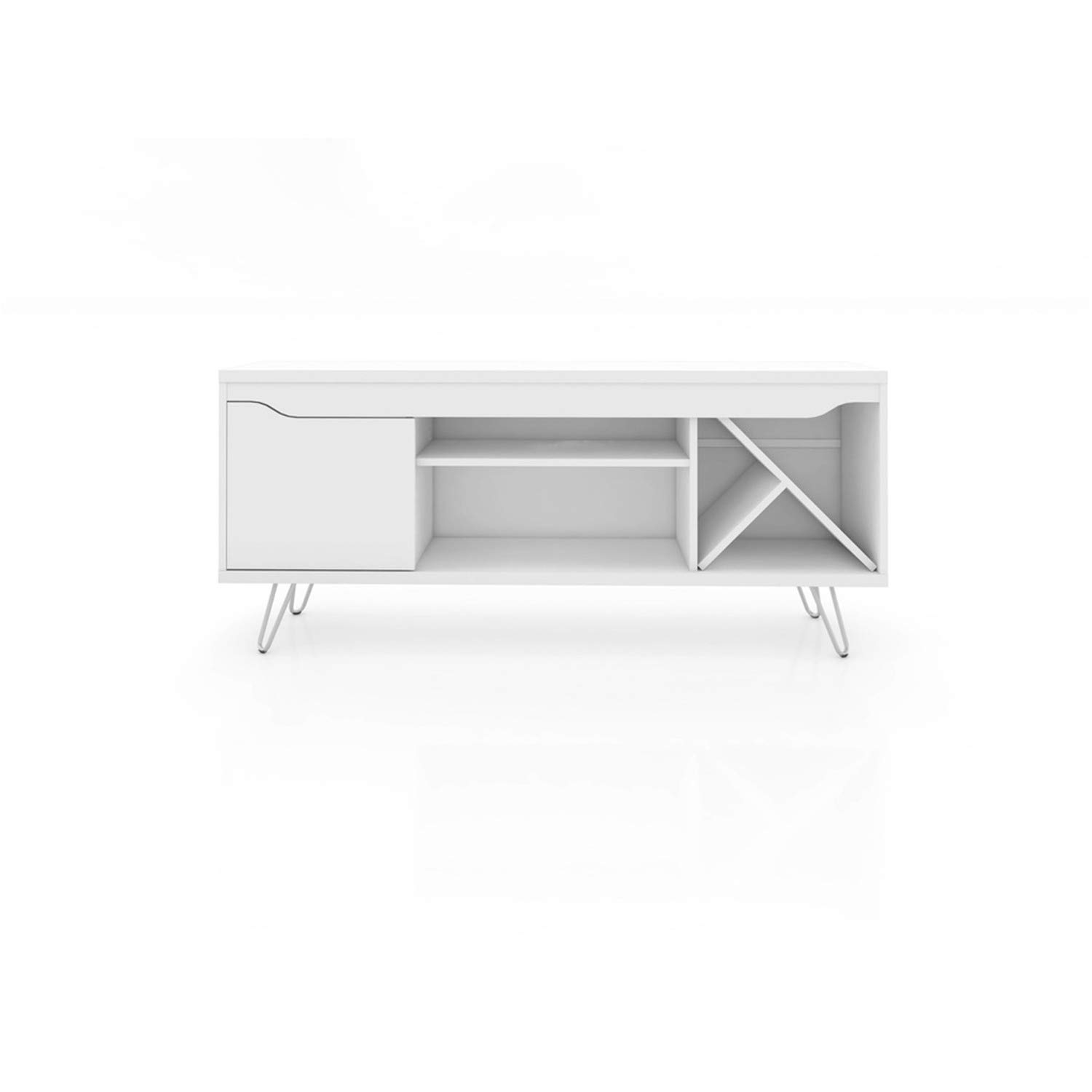 Manhattan Comfort 216BMC6 Baxter Mid-Century- Modern TV Stand with Wine Rack in White, 23.03 x 53.54 x 14.17 in.