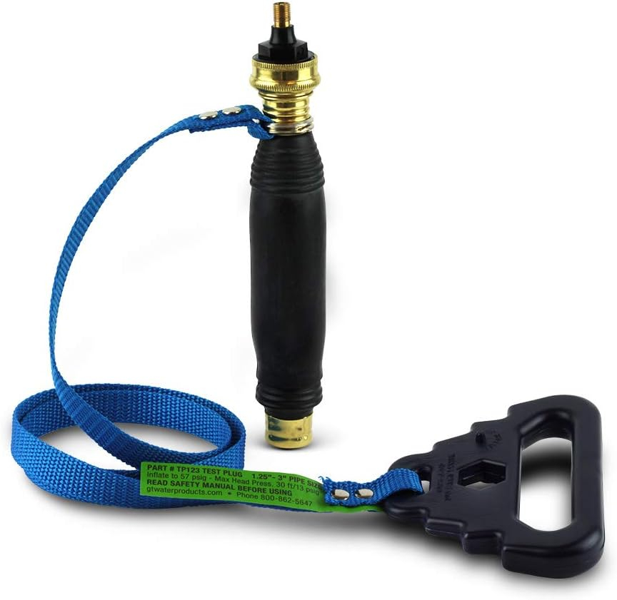 TP123 Pneumatic Hydraulic Test Plug Inflatable with Air or Water, 1-1/4" to 3" Inch