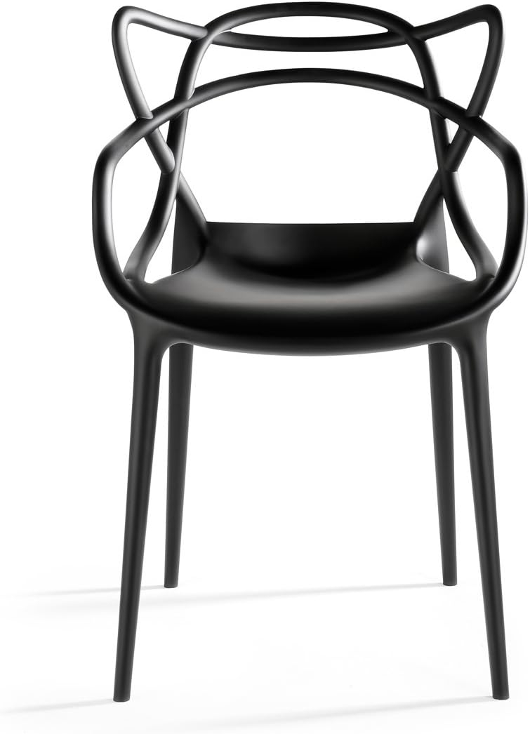 2xhome Modern Contemporary Designer Dining Chair Molded Plastic Indoor Outdoor Patio Elbow Chair, Black