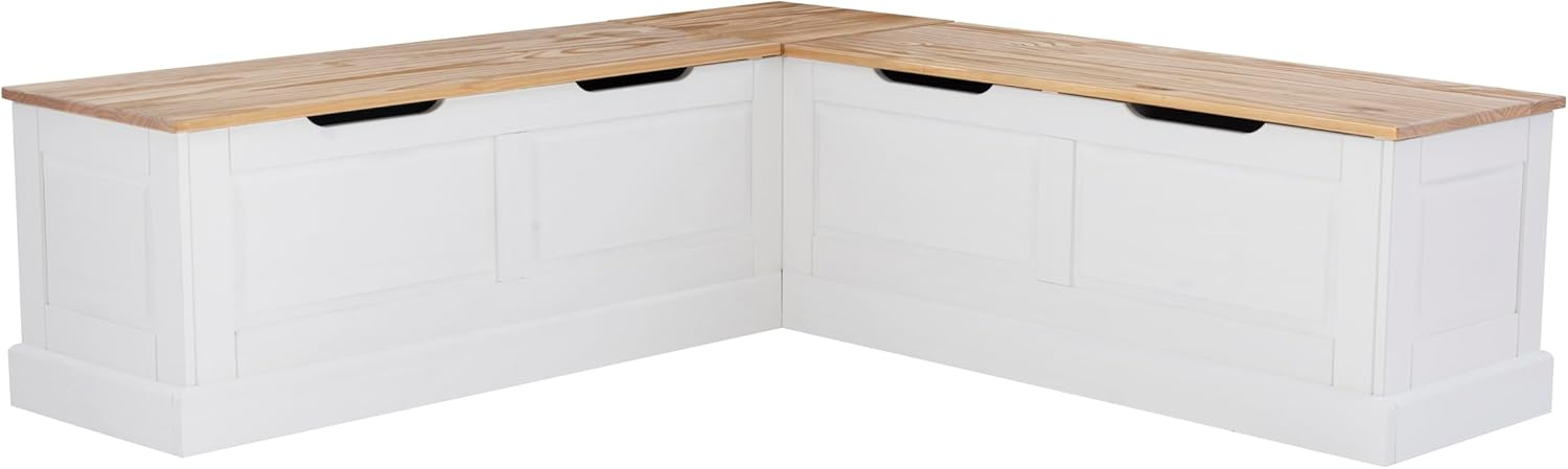 Linon Harris Natural and White Two Tone Backless Corner Breakfast Nook - Nook Only, Table is NOT Included