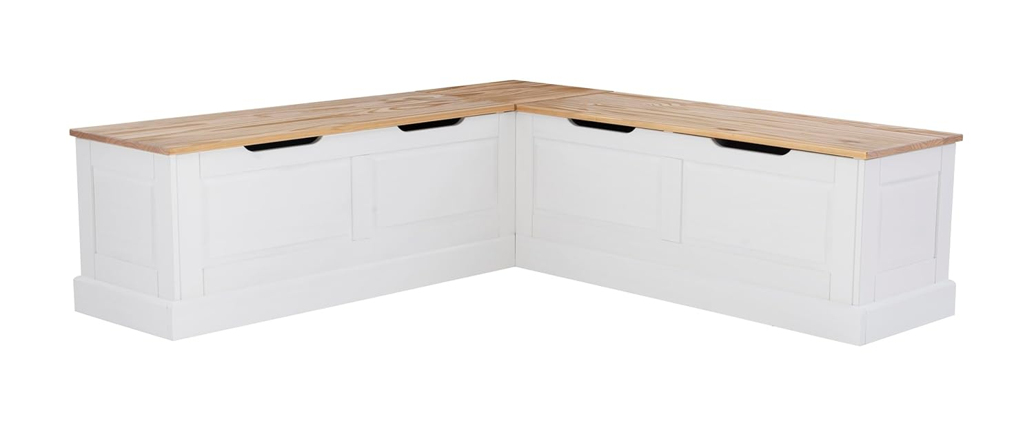 Linon Harris Natural and White Two Tone Backless Corner Breakfast Nook - Nook Only, Table is NOT Included
