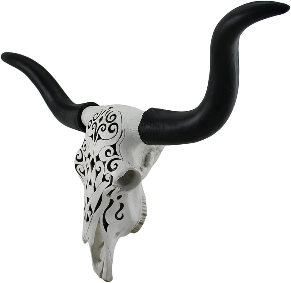 Black and White Resin Longhorn Steer Skull Wall Decor