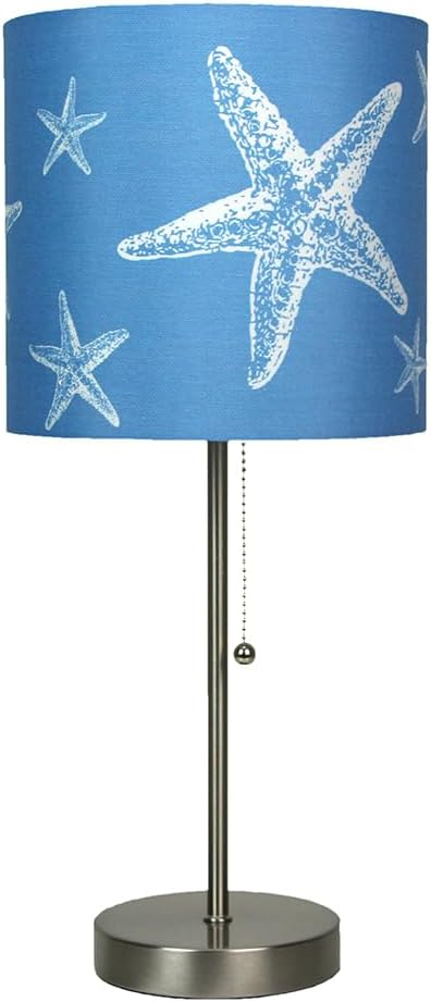 Chesapeake Bay Ltd Zeckos Brushed Nickel Finish Table Lamp Coastal Blue Starfish Shade