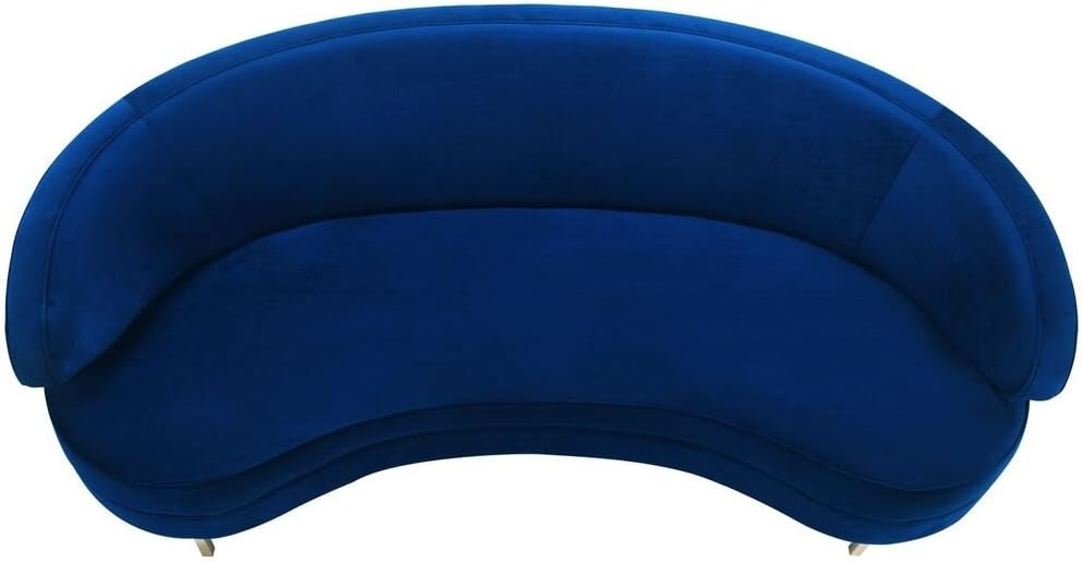 TOV Furniture The Baila Collection Modern Style Living Room Velvet Upholstery Curved Sofa with Stainless Steel Legs, Navy