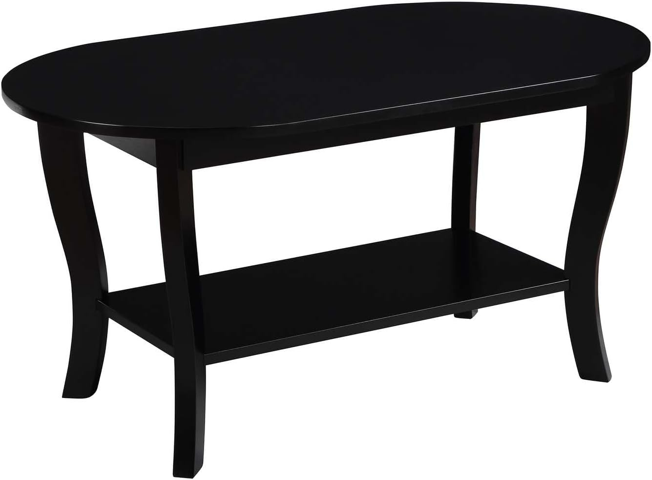Convenience Concepts Classic Storage Oval Medium Density Fiberboard Coffee Table with Shelf, Black