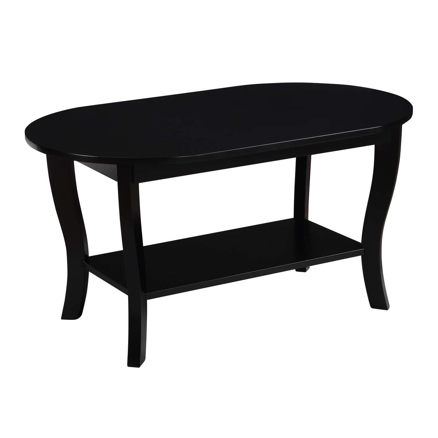 Convenience Concepts Classic Storage Oval Medium Density Fiberboard Coffee Table with Shelf, Black