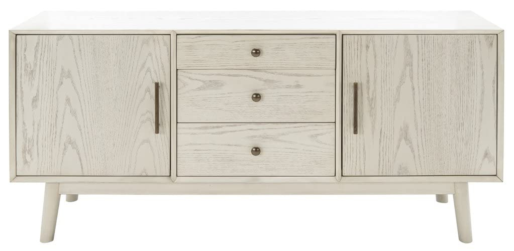 Elissa White Washed Mid-Century Media Stand with Bronze Hardware