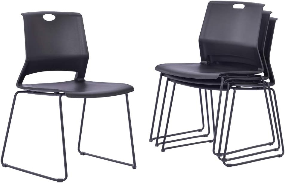 Sidanli Stacking Chairs Stackable Waiting Room Chairs Conference Room Chairs-Black (Set of 4)