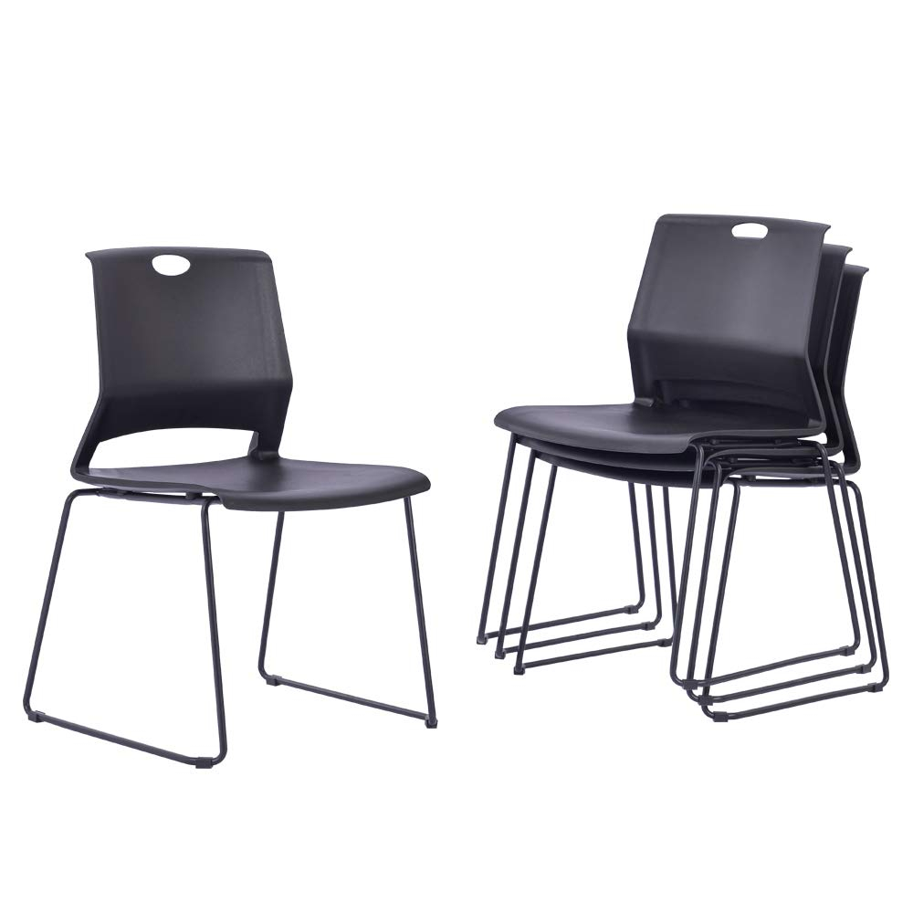 Sidanli Stacking Chairs Stackable Waiting Room Chairs Conference Room Chairs-Black (Set of 4)
