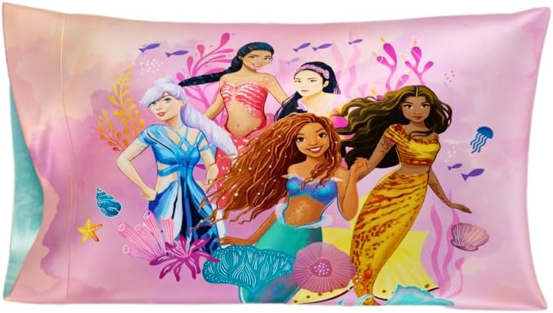 Franco The Little Mermaid Live Action Kids Beauty Silky Satin Standard Reversible Pillowcase Cover 20x30 for Hair and Skin, (Official Licensed Product)