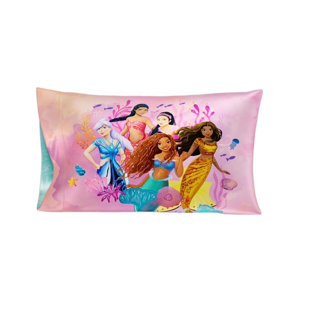 Franco The Little Mermaid Live Action Kids Beauty Silky Satin Standard Reversible Pillowcase Cover 20x30 for Hair and Skin, (Official Licensed Product)