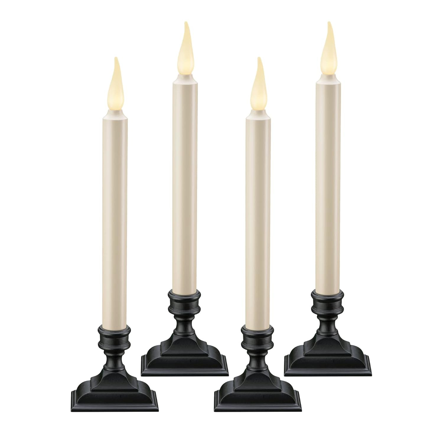 Xodus Innovations FPC1650-4 Battery Operated Flameless 12-Inch Taper Candle with Base, 3D Warm White Flickering Flame, 6-Hour Automatic Timer, Pack of 4